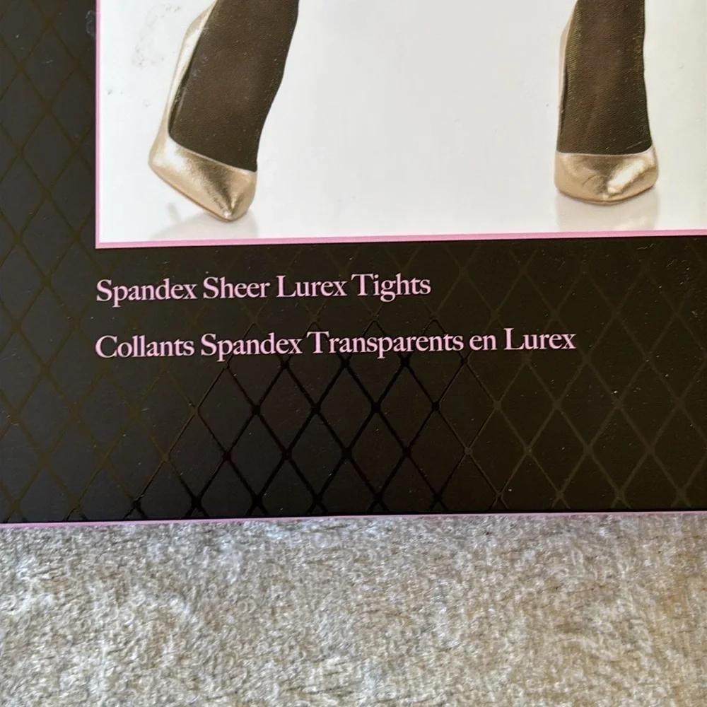 Brand New Leg Avenue Black Sheer Gold Metallic Shimmer Tights Panty Hose